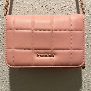 Bebe Quilted Pink Crossbody Bag with Gold Hardware